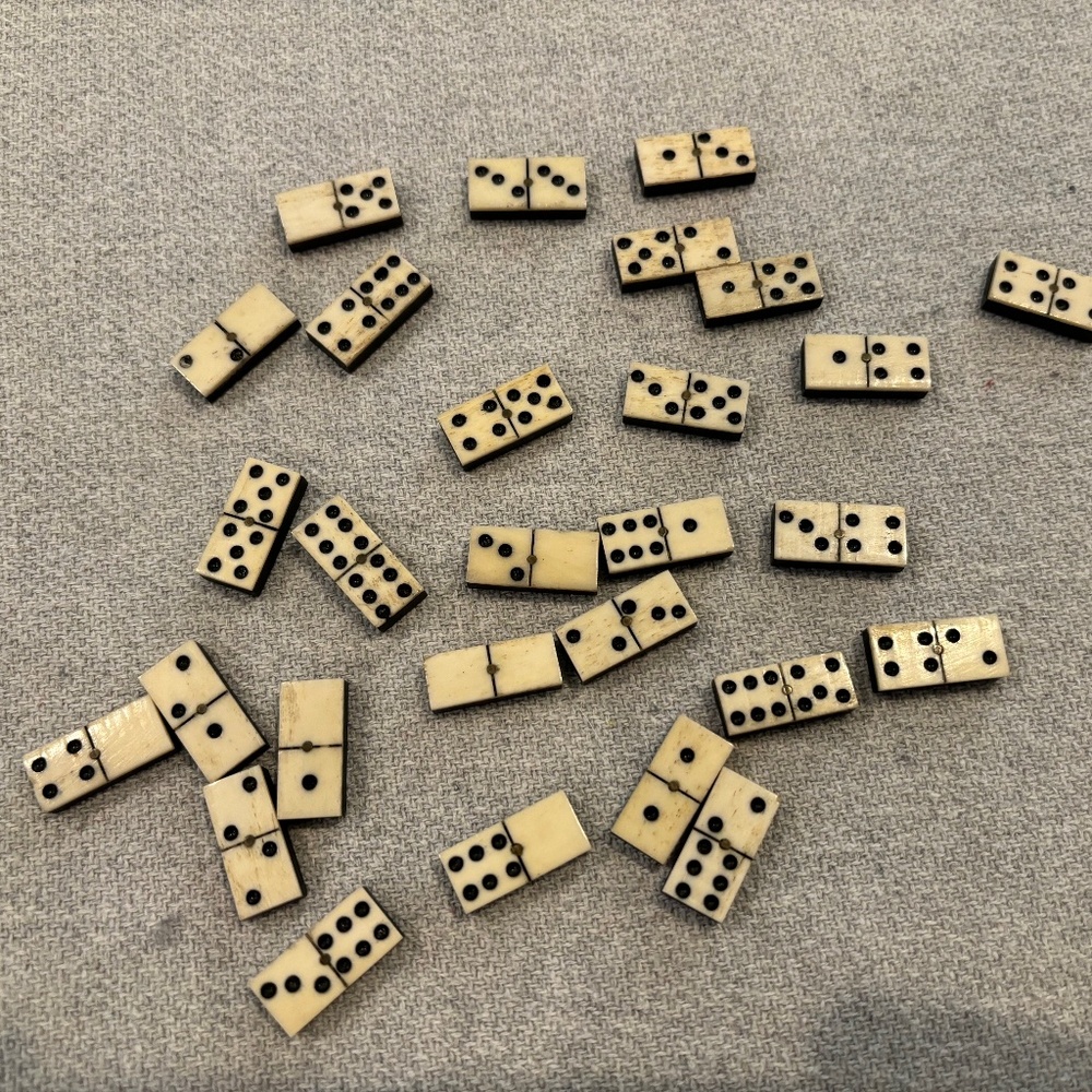 19th Century Civil War Era Mini Bone and Ebony Dominos 28 Complete Piece Set